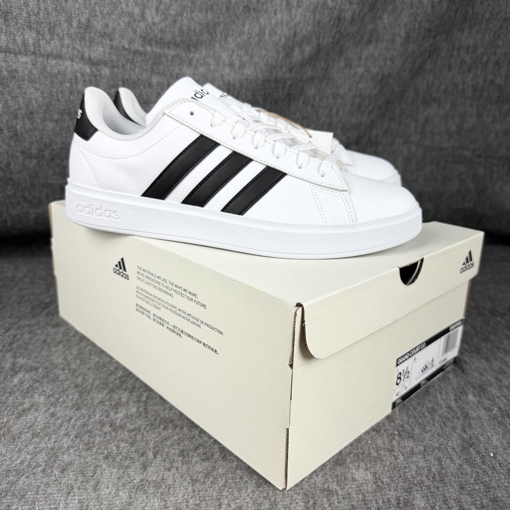 Adidas Grand Court 2.0 Shoes Mens Size 8.5 White Black Low Top Sneakers GW9195 - Picture 3 of 15